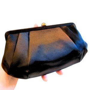 Vintage MM Morris Moskowitz Clutch Evening Bag Black Satin Rhinestone Pleated